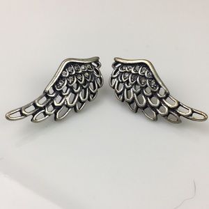 Silver rhinestone wing stud earrings